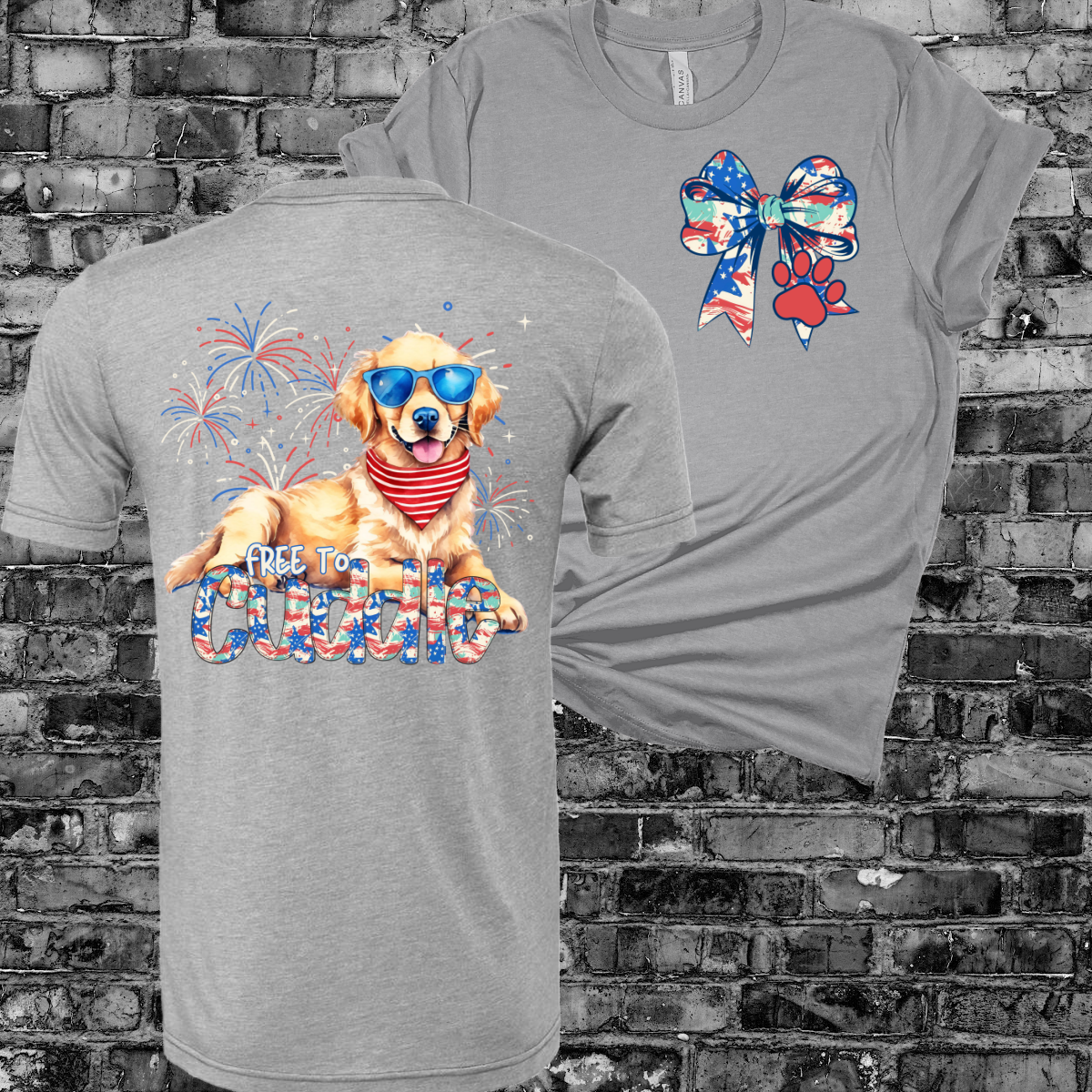 Free To Cuddle Patriotic Dog Tee (Adult)