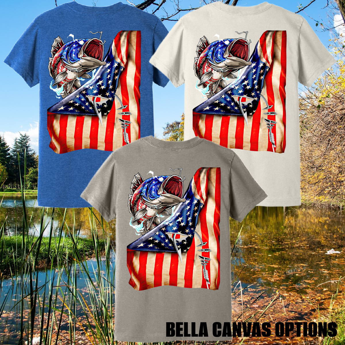 Great Lakes Boys - American Flag Bass Fish Premium Tee (Toddler, Youth & Adult)