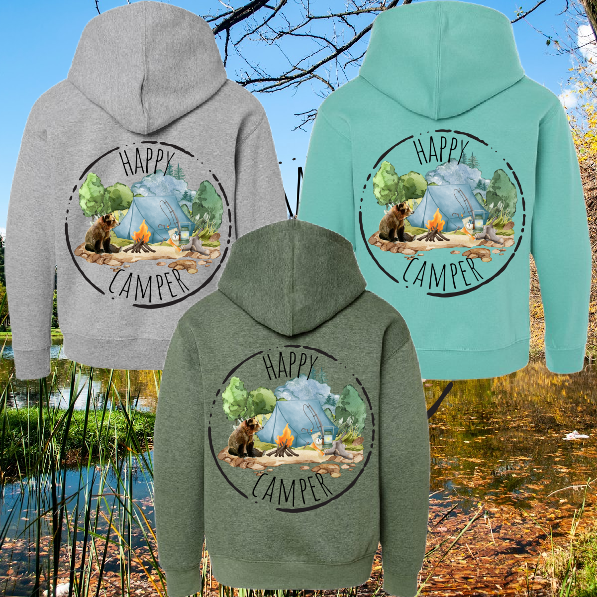 Great Lakes Boys - Happy Camper Bear Hooded Sweatshirt (Toddler, Youth & Adult)