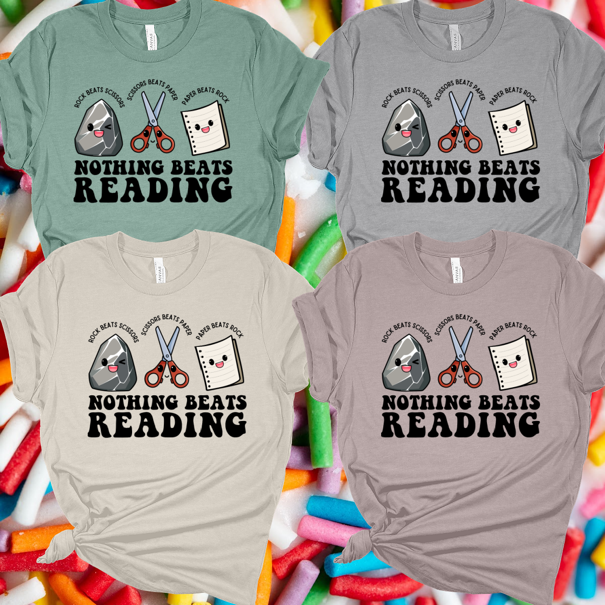 Rock Paper Scissors Nothing Beats Reading (Teacher Tees)