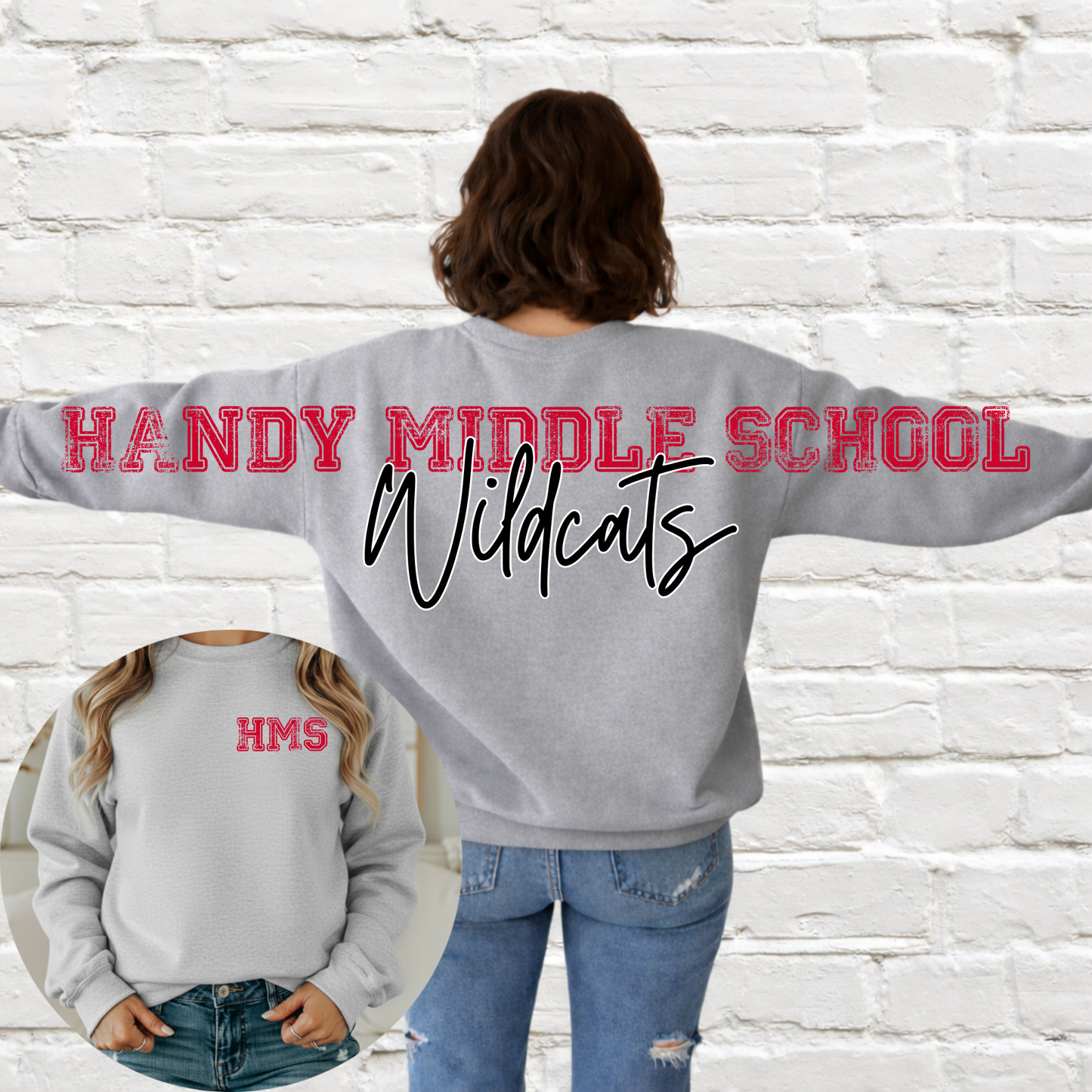 Handy Wildcats - Big Across The Back Crewneck (Athletic Gray)