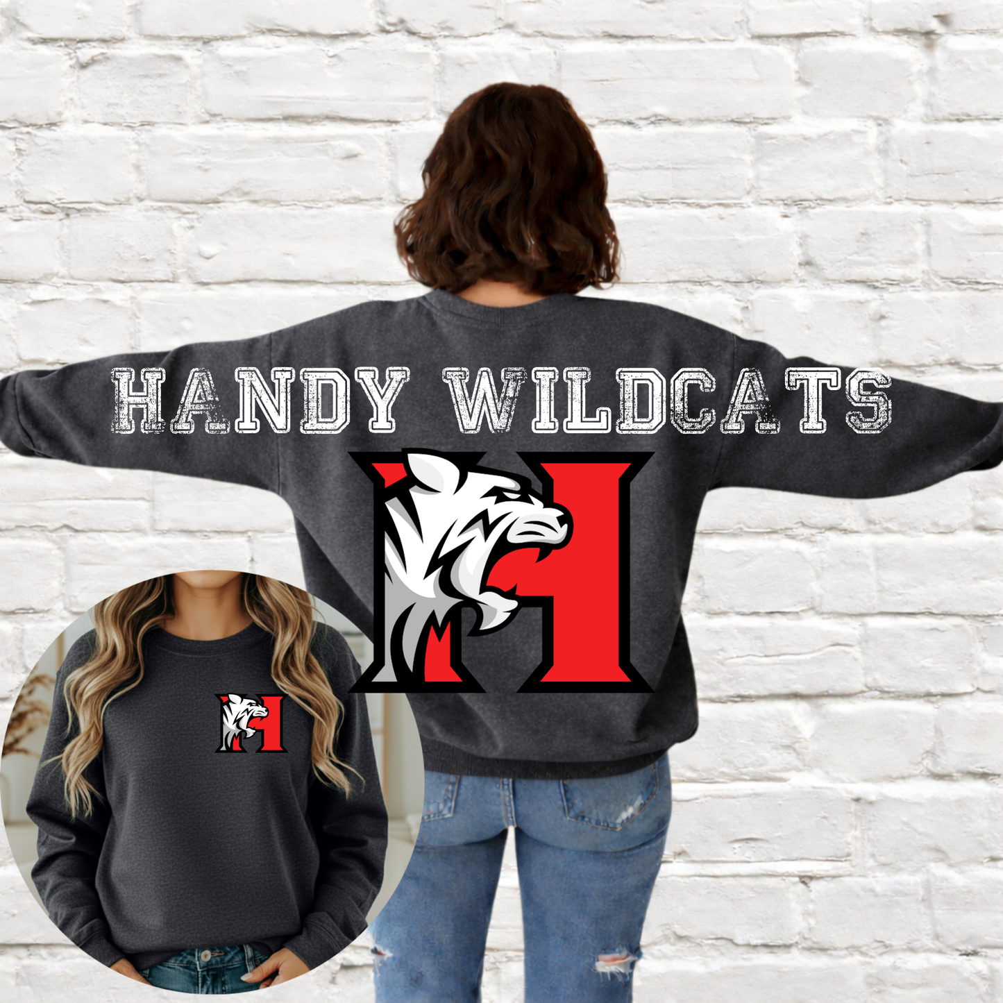 Handy Wildcats - Big Across The Back Crewneck w/ Logo on Back (Black)