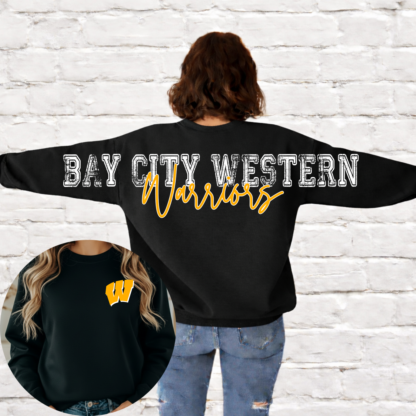 Bay City Western Warriors - Big Across The Back Crewneck (Black)