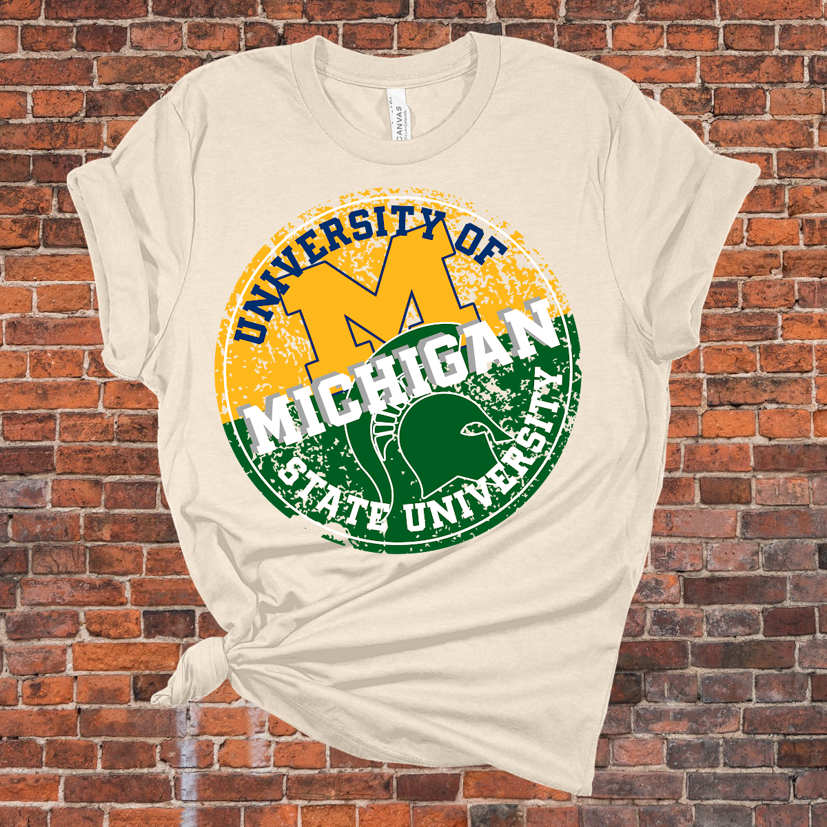U of M/MSU Divided Short Sleeve Tee - Natural (Youth & Adult)
