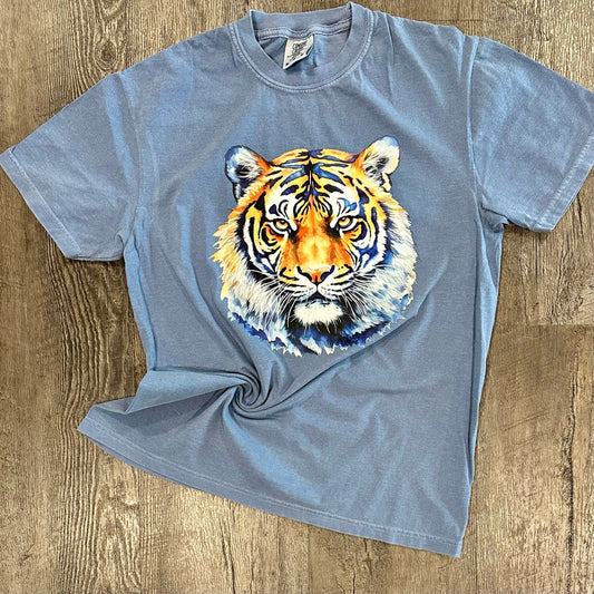 Watercolor Tiger on Comfort Colors Tee - Ready To Ship