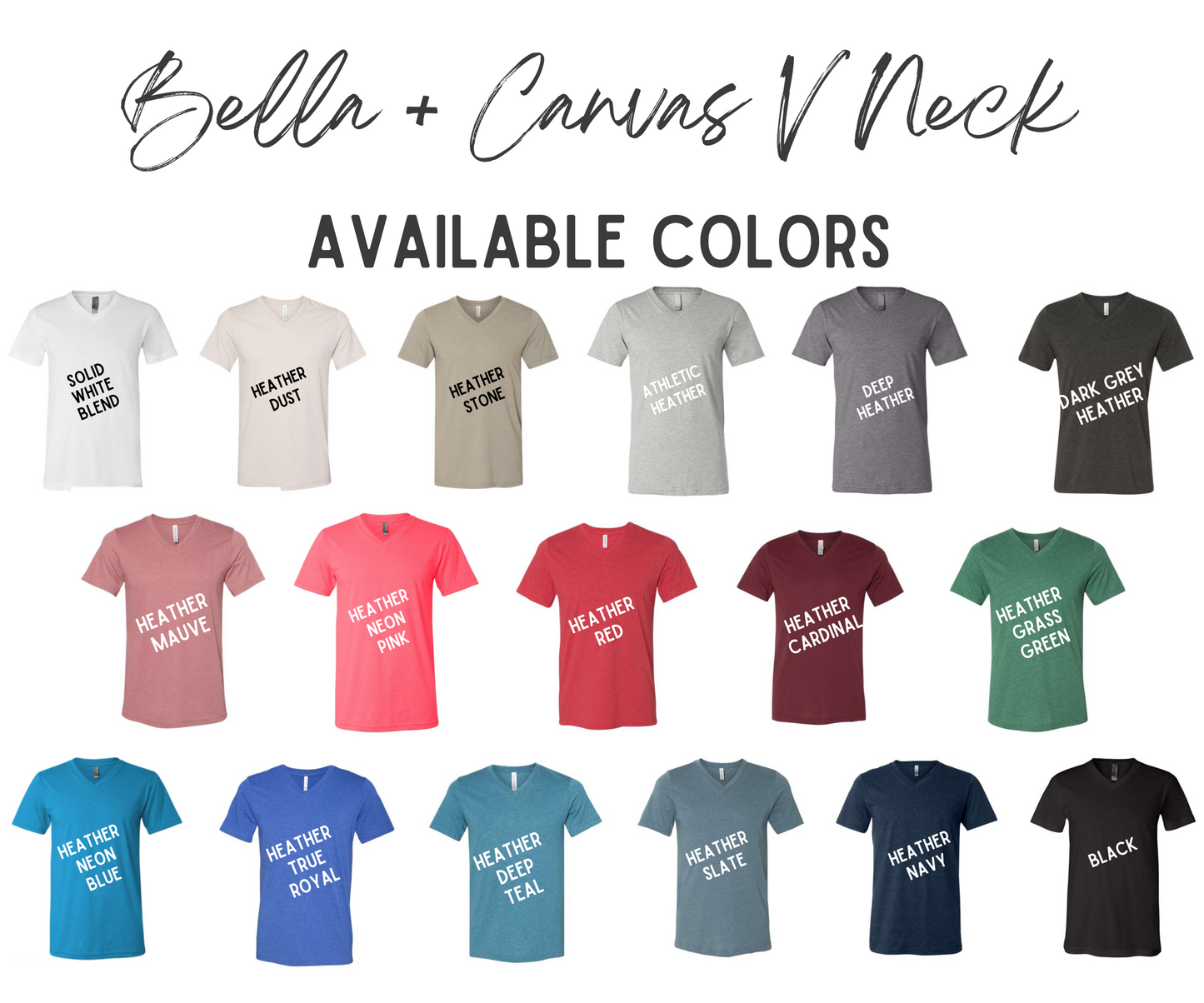 Color Chart - Bella Canvas V Neck Tee