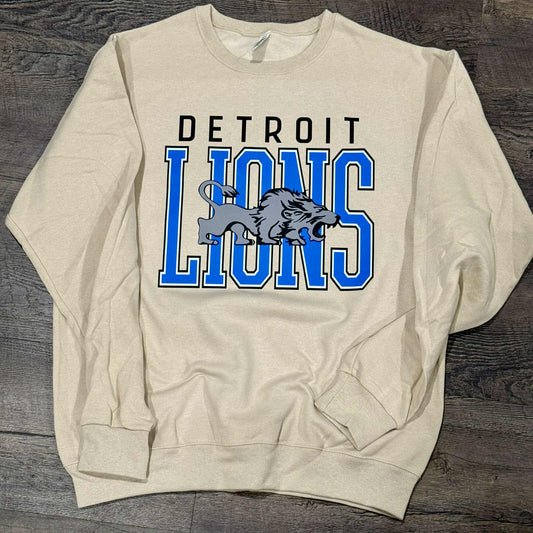 Ready To Ship - Detroit Football Retro Gray Lion Crewneck