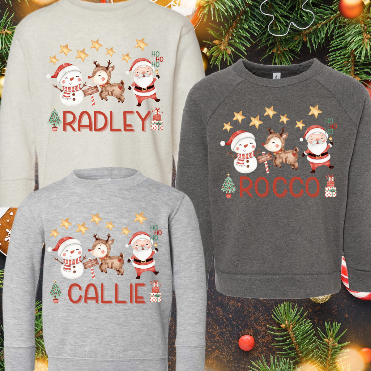 Personalized Watercolor Christmas Trio - Youth