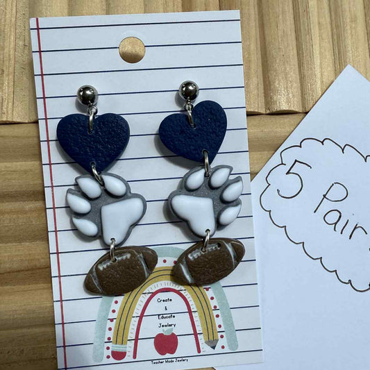 John Glenn Bobcats - Football & Heart Trio Earrings