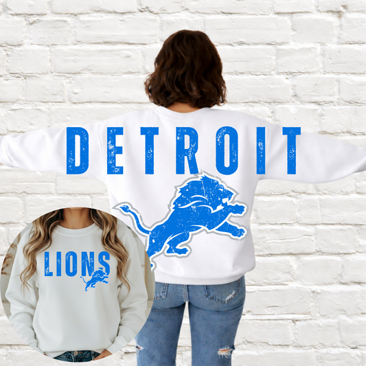 Detroit Football - Big Across The Back Crewneck Grunge Block Lettering