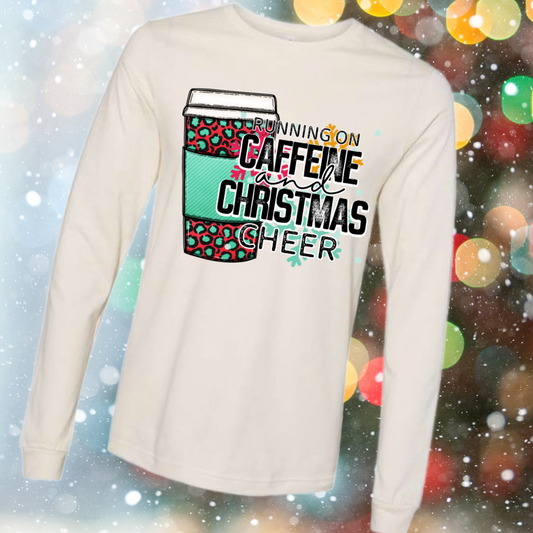 Running On Caffeine & Christmas Cheer (Leopard) - Long Sleeve Tee