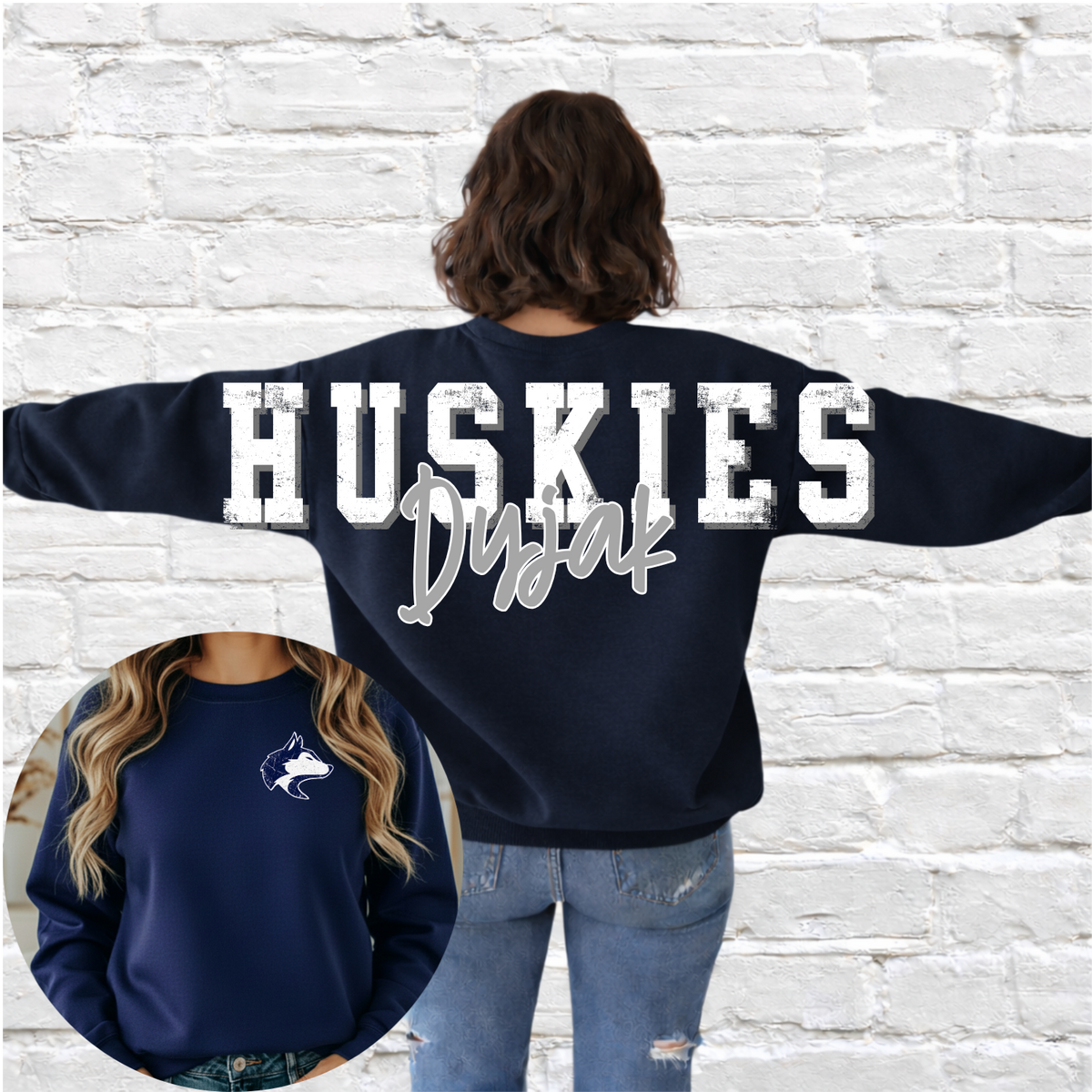 Hemlock Huskies - Big Across The Back Crewneck NAVY (Youth & Adult)