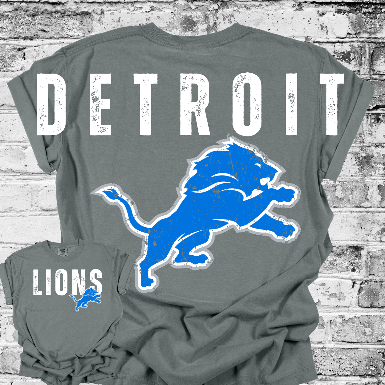Detroit Football - Big Across The Back Grunge Block Lettering Comfort Colors Tee (Adult)