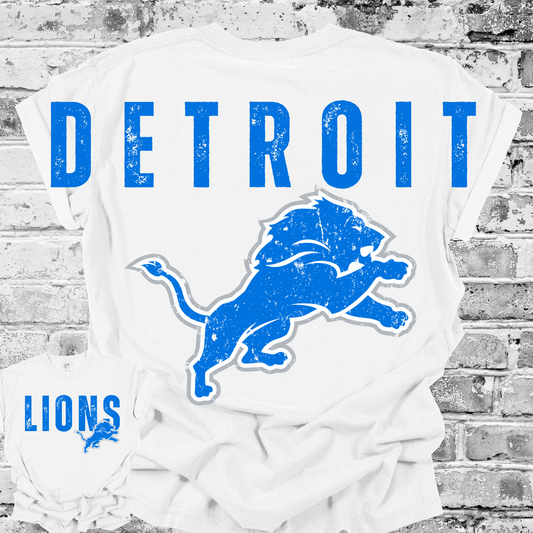 Detroit Football - Big Across The Back Grunge Block Lettering Comfort Colors Tee (Adult)