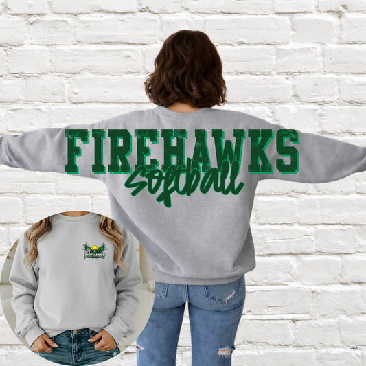 Lady Firehawks SOFTBALL - Big Across The Back Crewneck ATHLETIC GRAY (Youth & Adult)