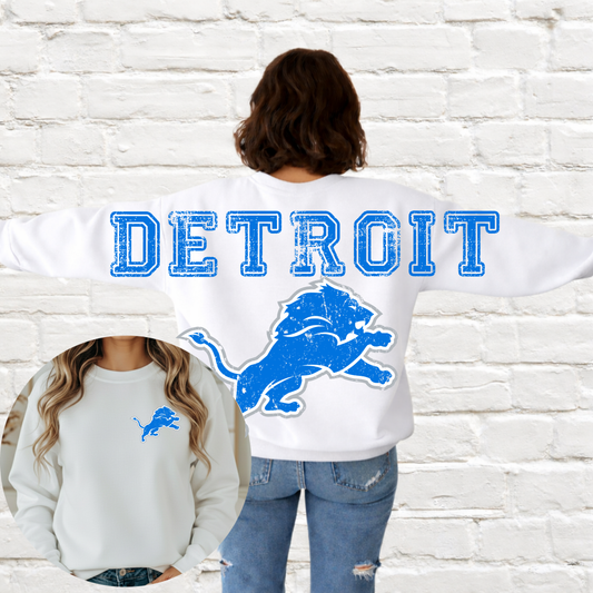 Detroit Football - Big Across The Back Crewneck Distressed Lettering
