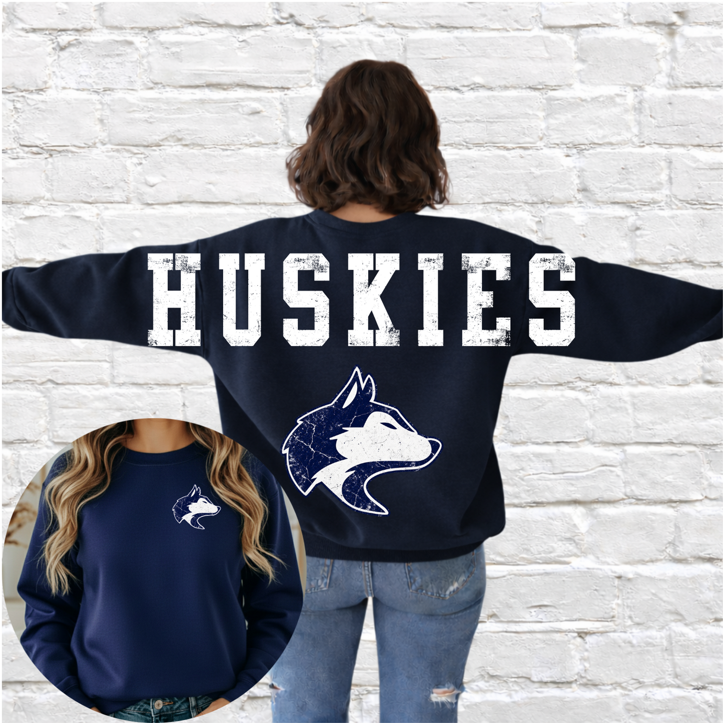 Hemlock Huskies - Big Across The Back Crewneck NAVY (Youth & Adult)
