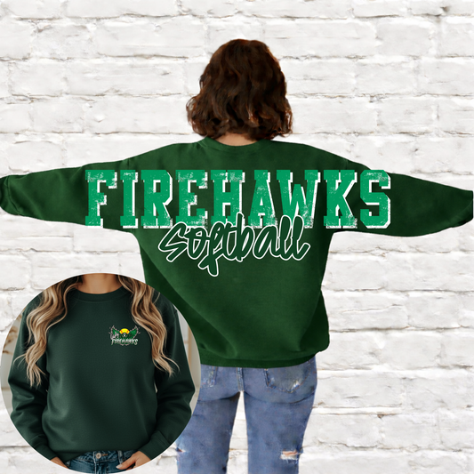 Lady Firehawks SOFTBALL - Big Across The Back Crewneck FOREST GREEN (Youth & Adult)
