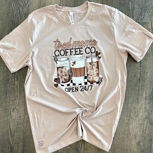 Tired Moms Coffee Club Tee (On Heather Pink Gravel) - Ready To Ship