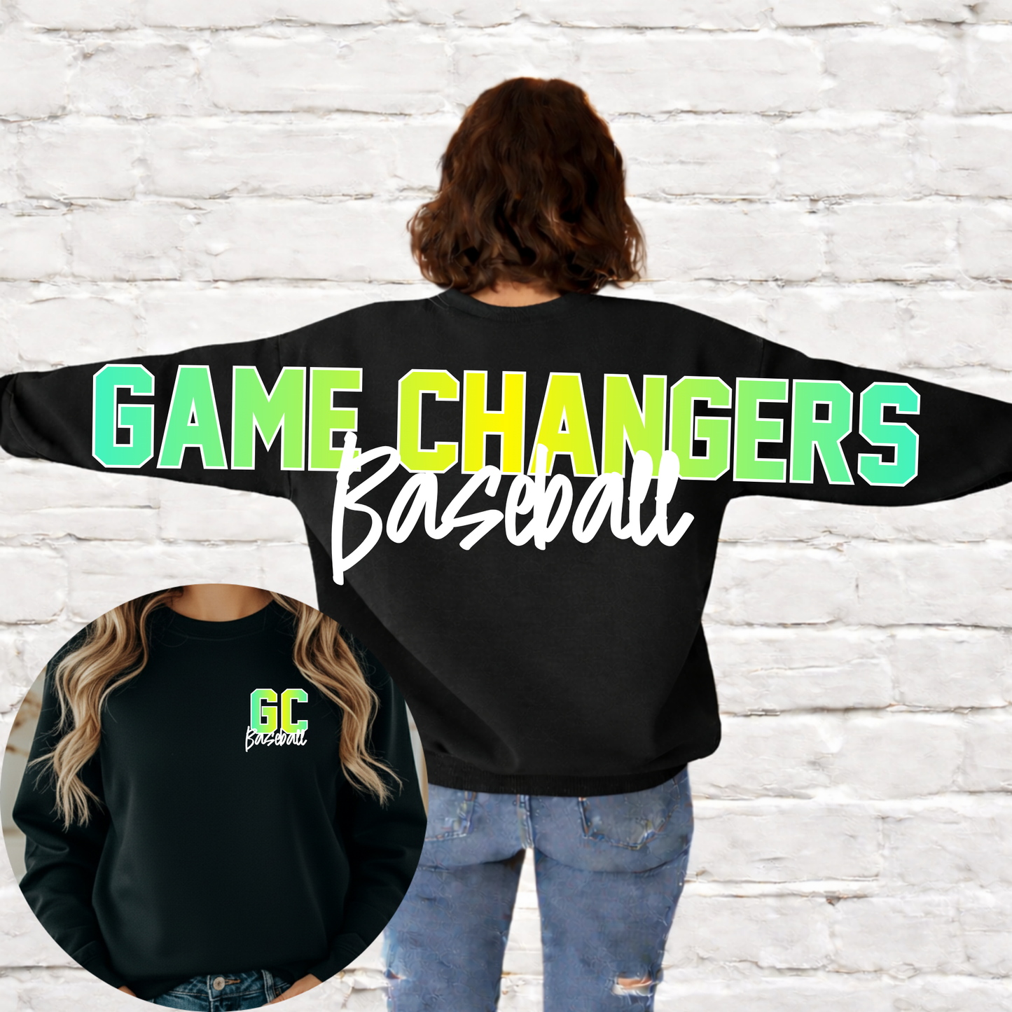 GLB Game Changers - Big Across The Back Crewneck Ombre Lettering (Black)