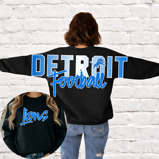 Detroit Football - Big Across The Back Crewneck Ombre Lettering