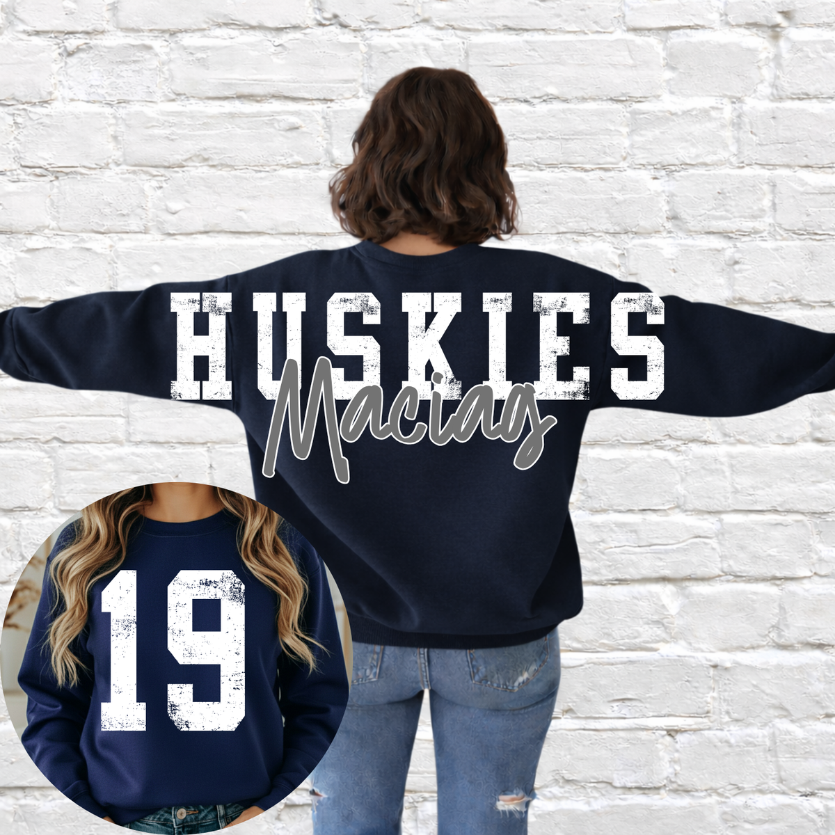 Hemlock Huskies - Big Across The Back Crewneck NAVY (Youth & Adult)