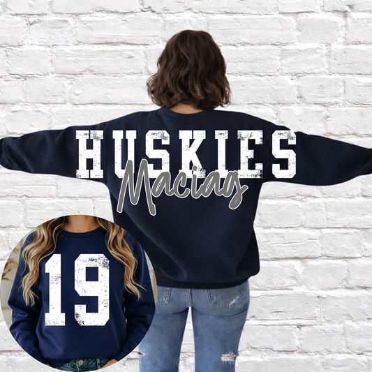 Hemlock Huskies - Big Across The Back Crewneck NAVY (Youth & Adult)