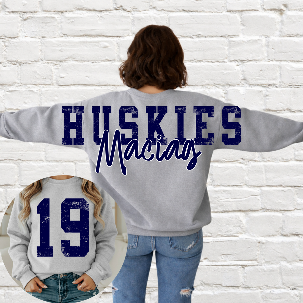 Hemlock Huskies - Big Across The Back Crewneck ATHLETIC GRAY (Youth & Adult)