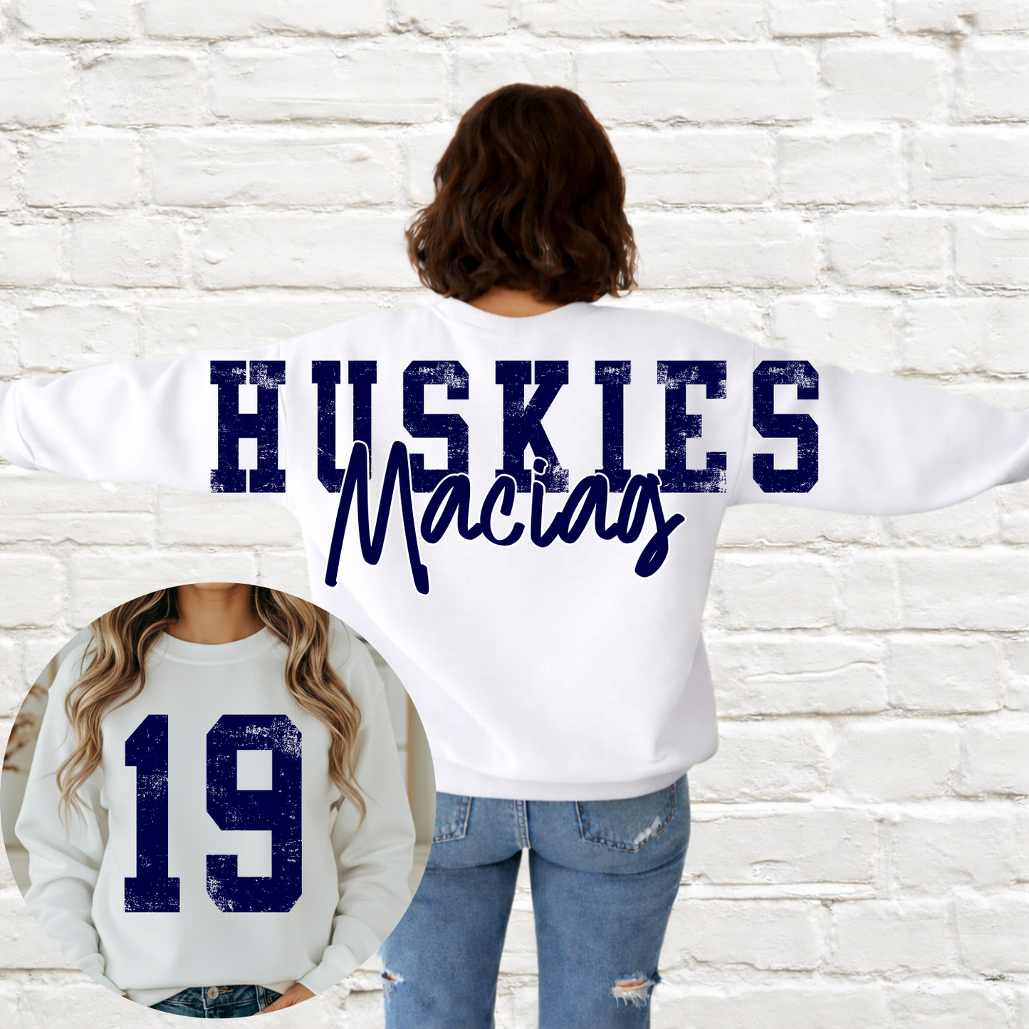 Hemlock Huskies - Big Across The Back Crewneck WHITE (Youth & Adult)