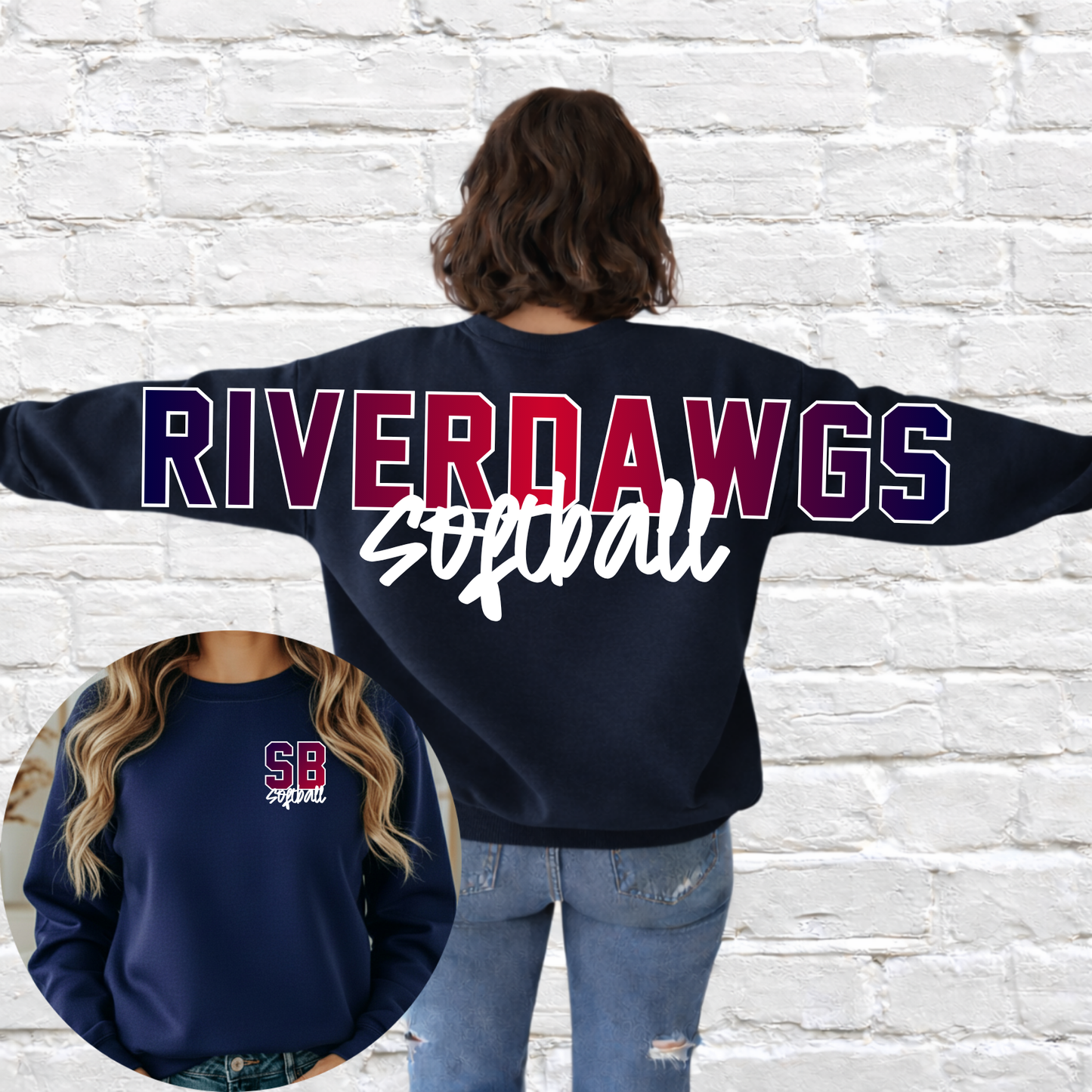 Saginaw Bay Riverdawgs SOFTBALL - Big Across The Back Crewneck Ombre Lettering