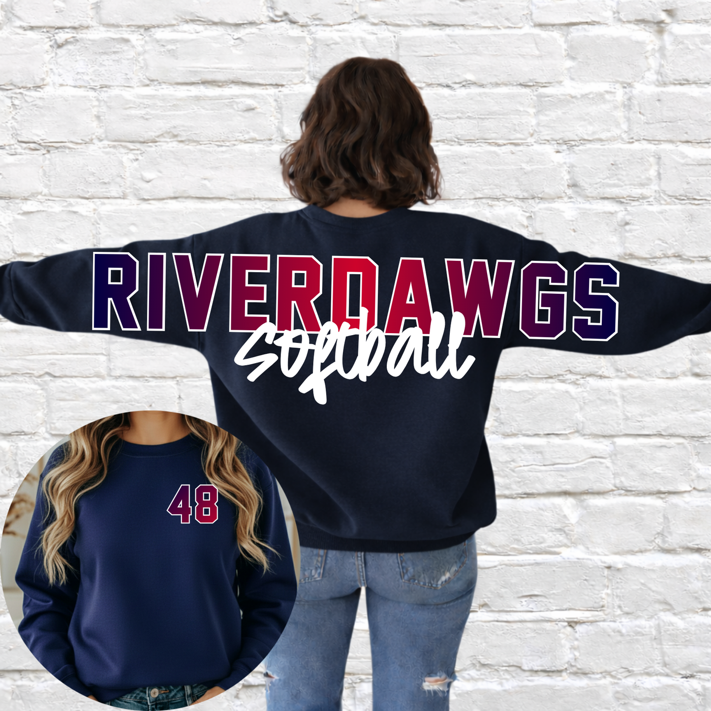 Saginaw Bay Riverdawgs SOFTBALL - Big Across The Back Crewneck Ombre Lettering