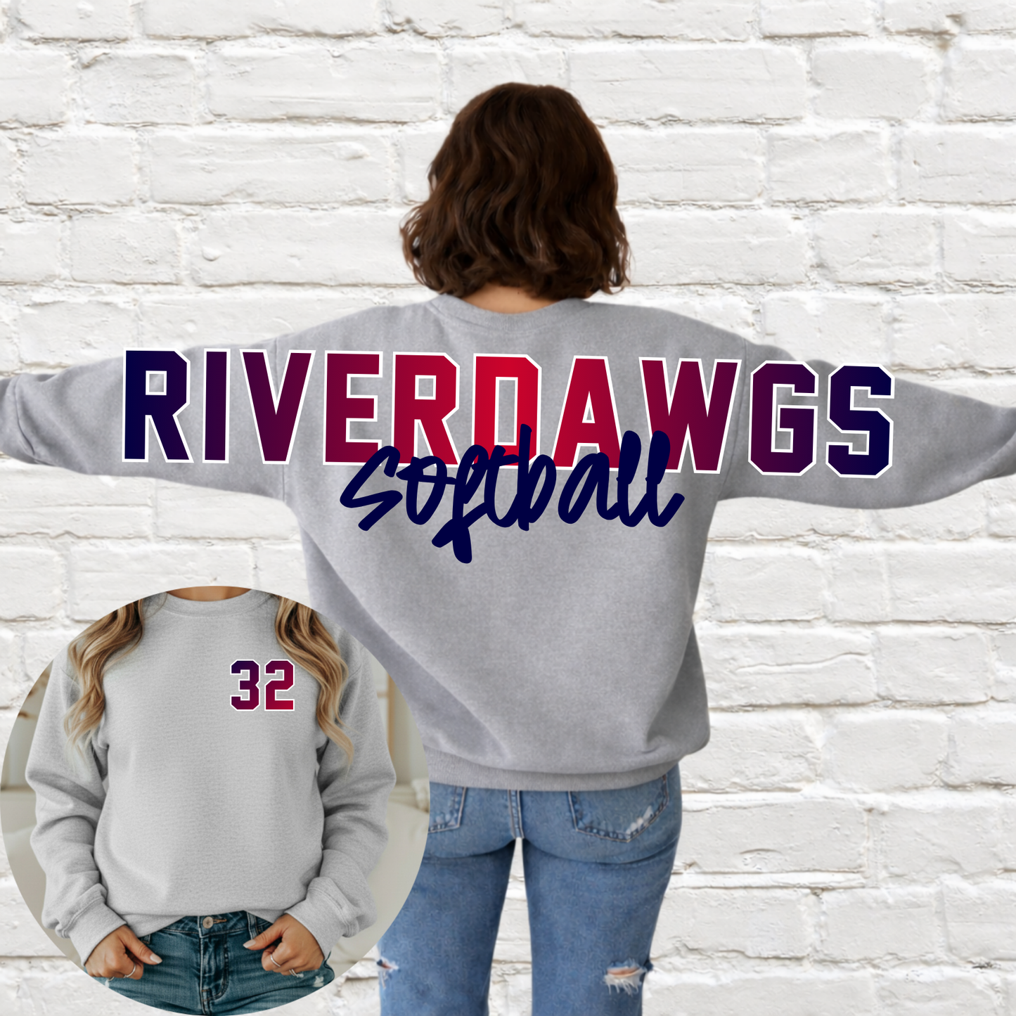 Saginaw Bay Riverdawgs SOFTBALL - Big Across The Back Crewneck Ombre Lettering