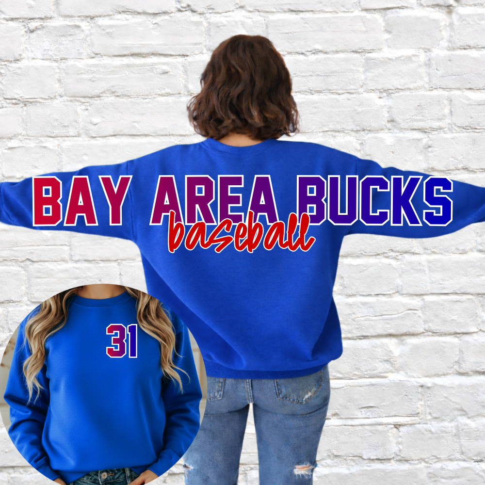 Bay Area Bucks Baseball - Big Across The Back Crewneck  (Youth & Adult)