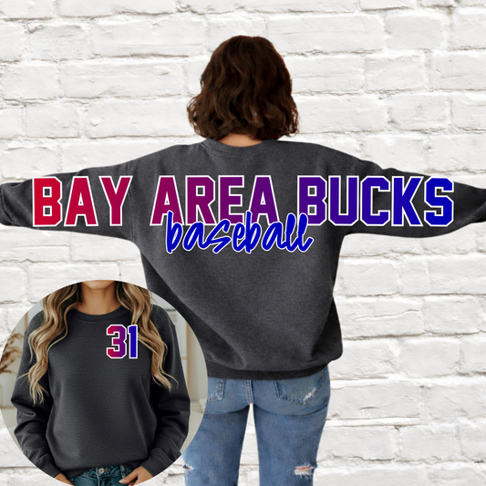 Bay Area Bucks Baseball - Big Across The Back Crewneck  (Youth & Adult)