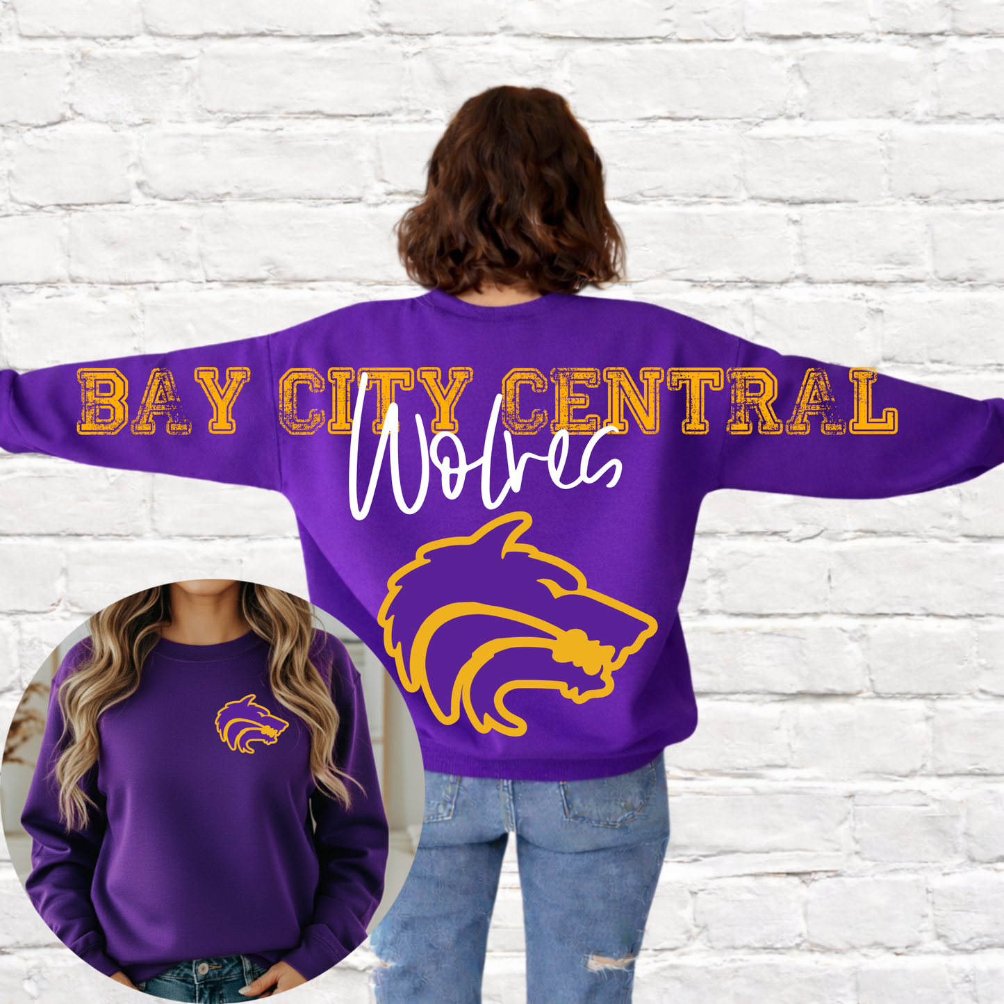 Bay City Central Wolves - Big Across The Back Crewneck w/ Logo On Back