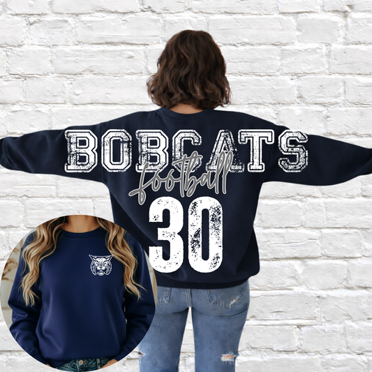 Bobcat Football - Big Across The Back Crewneck (Navy)