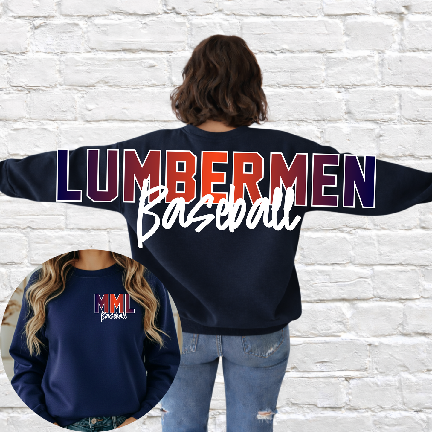 Mid Michigan Lumbermen - Big Across The Back Crewneck Ombre Lettering