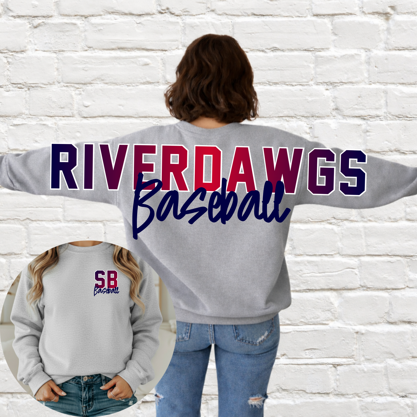 Saginaw Bay Riverdawgs - Big Across The Back Crewneck Ombre Lettering