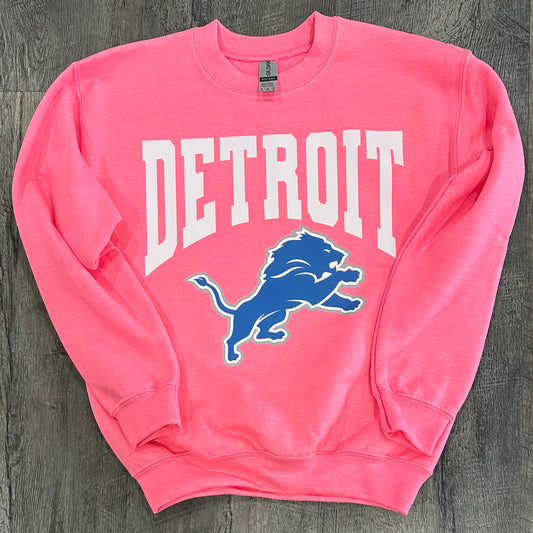 Detroit Lions Crewneck-YOUTH (Pink) - Ready To Ship