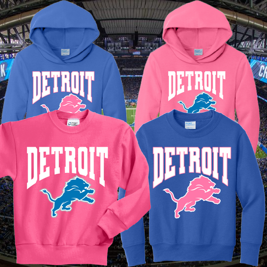 Lions DETROIT Sweatshirt-Fun Colors (Youth) - MADE TO ORDER/TWO WEEKS