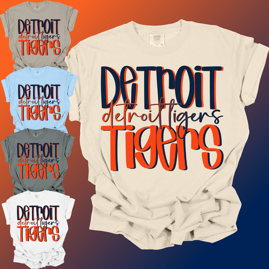 Detroit Baseball - Ombre Lettering Comfort Colors Tee (Adult)