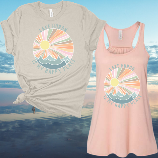 Retro Sun Waves The Lake Is My Happy Place (Customizable) - ADULT