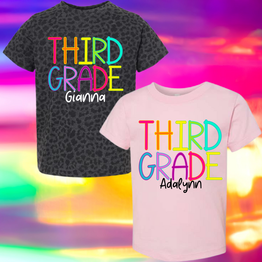 Neon Lettering Grade Level Tee - MADE TO ORDER/TWO WEEKS