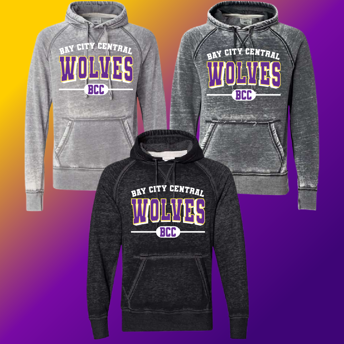 Bay City Central Wolves - Varsity Mascot Acid Wash Hoodie