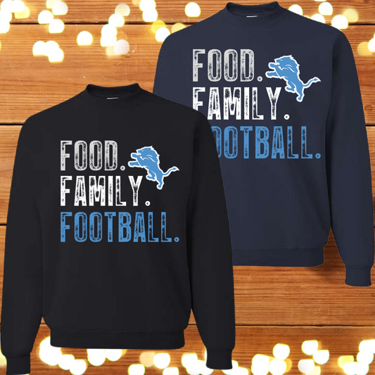 Food. Family. Football.  - Front Design Basic Sweatshirt (Youth & Adult)