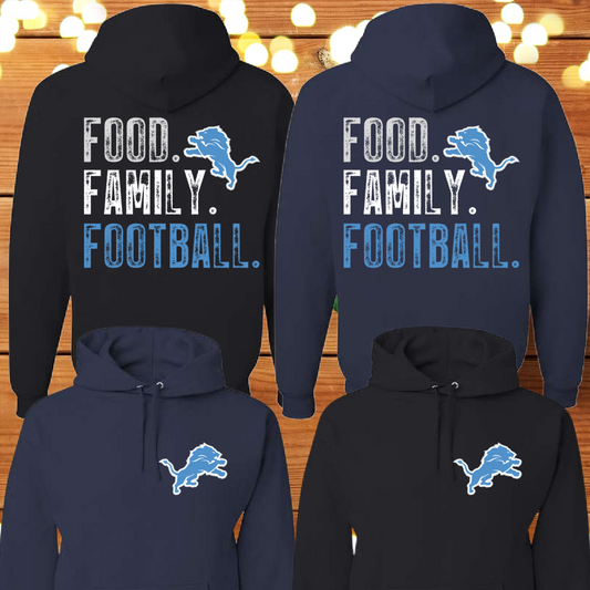 Food. Family. Football.  - Back Design Basic Sweatshirt (Youth & Adult)