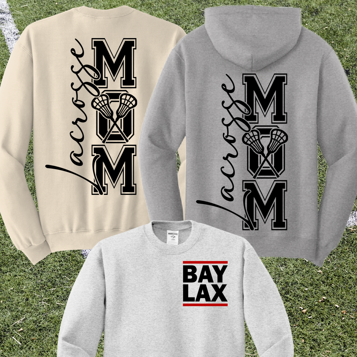 Bay Lax Lacrosse Mom Basic Crew or Hoodie (Black Ink)