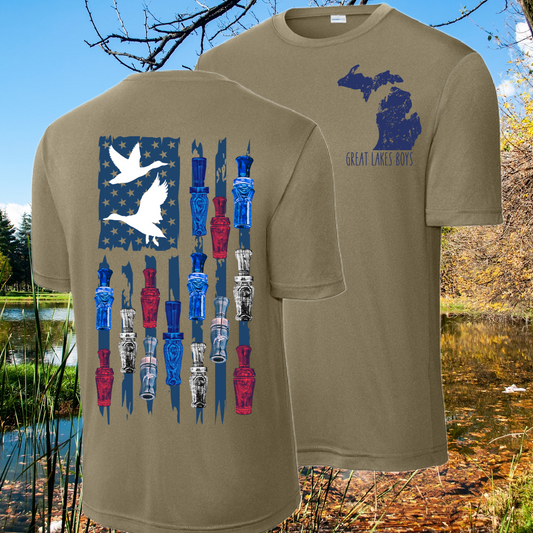Great Lakes Boys - USA Duck Call Flag Performance Tee (Youth & Adult)