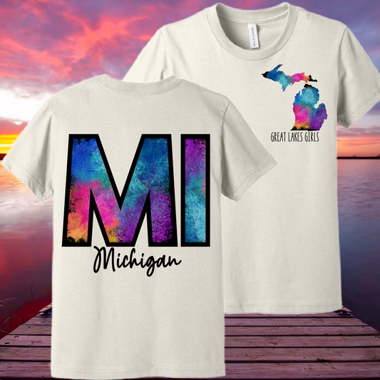 Great Lakes Girls - Watercolor Michigan Premium Tee (Toddler, Youth & Adult)