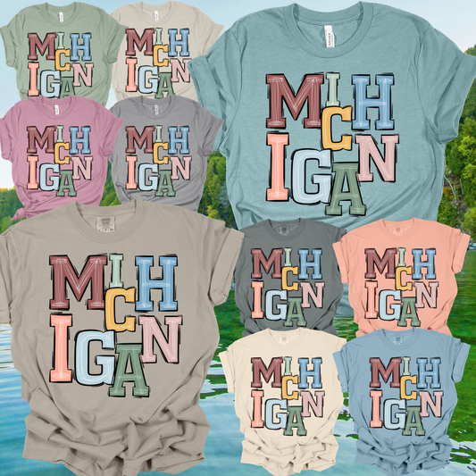Michigan Jumbled Letters Tee (Adult)